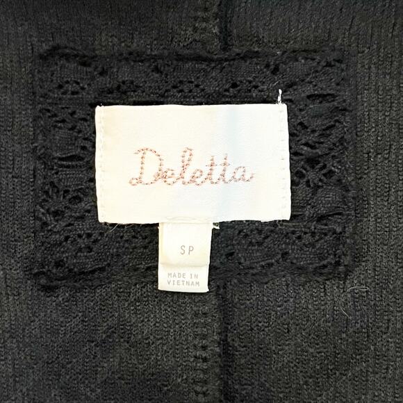 Deletta Anthropologie Ruffle Shoulder Trim Textured Stretch Tank Top Black Small - Picture 3 of 13